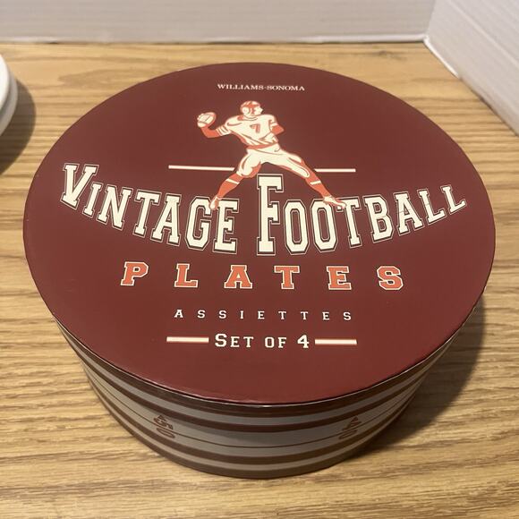 Williams-Sonoma Vintage Football Snack Dessert Salad 7-1/8” Plates Set of 4 - Picture 8 of 9